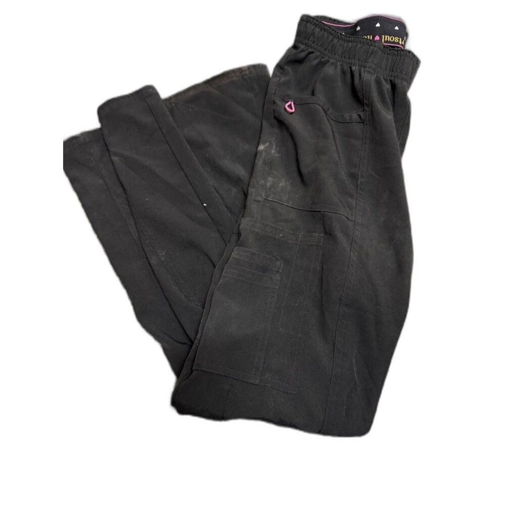 HeartSoul Black Straight-Leg Scrub Pants with Pink Accent